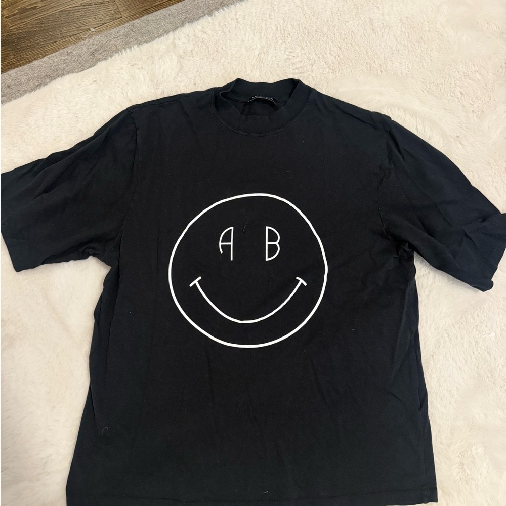 Anine Bing Black Crewneck Tee with Logo Tag